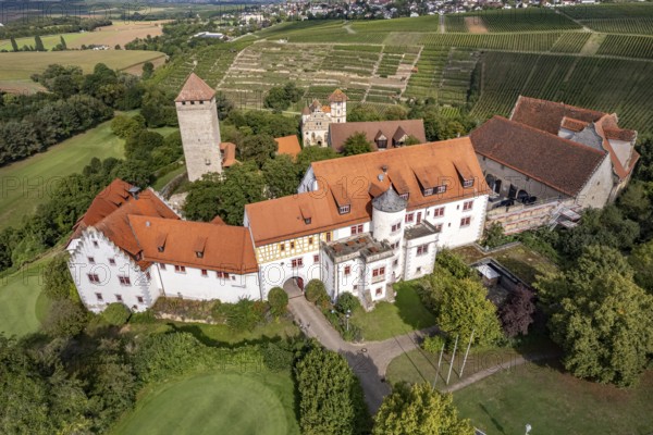 Liebenstein Castle near Neckarwestheim seen from the air, Baden-Württemberg, Germany