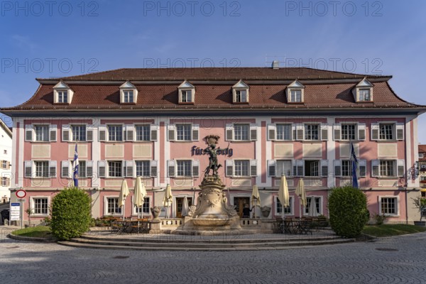 Diana Fountain by sculptor Wilhelm Sauer in front of the Fürstenberg Bräustüble in Donaueschingen,