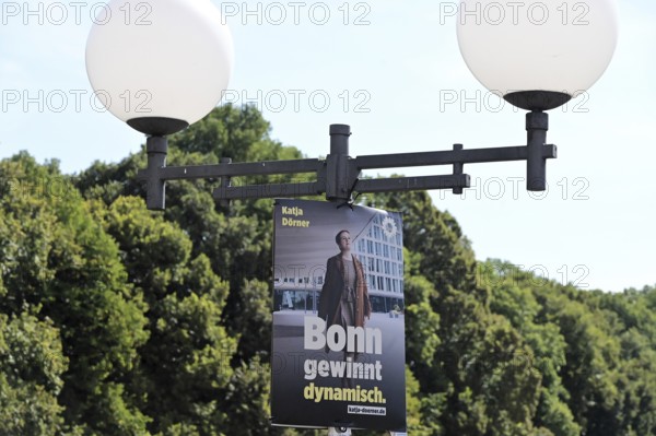 Posters for the North Rhine-Westphalia municipal election campaign in Bonn around the Hofgarten in