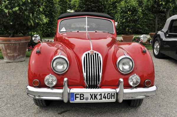 Jaguar Coupe, Classic car, Red Jaguar classic car with classic lines and a stylish look, Retro