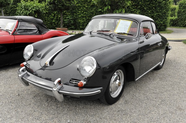 Porsche 356 B Super 90, Classic car, Black historic sports car with retro design presented at a car