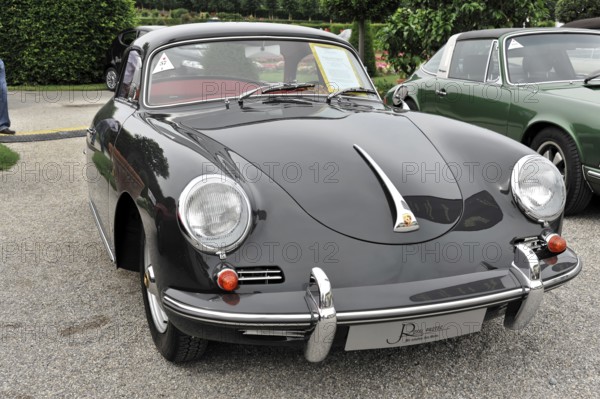 Porsche 356 B Super 90, Classic car, Black classic sports car model with elegant shapes at a car