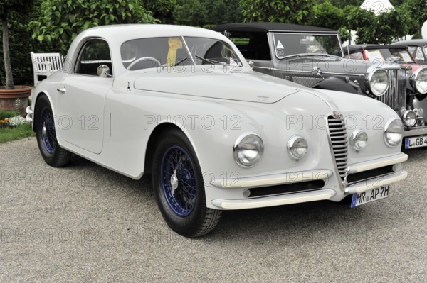 Alfa Romeo 6C 2500 SS Touring, Classic car, Elegant white Alfa Romeo classic car with nostalgic