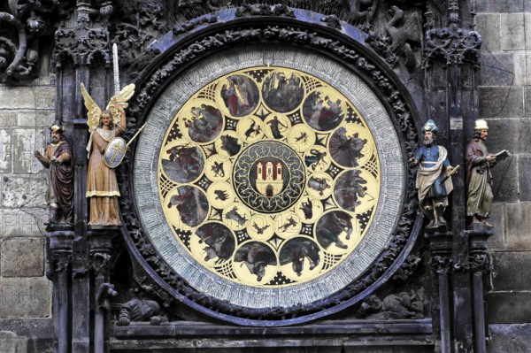 Old Town Hall, Old Town Square, Prague, Czech Republic, Close-up of the astronomical clock with