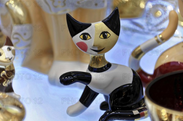 Prague, Czech Republic, Europe, Colourful cat sculpture with playful and modern design on