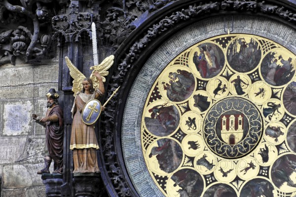 Old Town Hall, Old Town Square, Prague, Czech Republic, Astronomical clock with ornate decorations