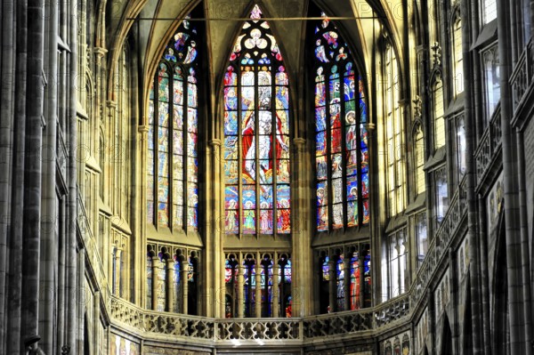 St. Vitus or St. Vitus Cathedral, Hradcany, Prague, Czech Republic, Europe, Gothic stained glass