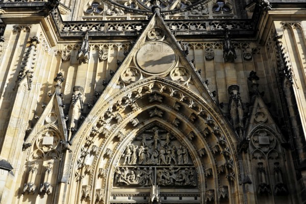 St Vitus or St Vitus Cathedral, Hradcany, Prague, Czech Republic, Europe, Detailed Gothic façade
