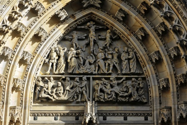St Vitus or St Vitus Cathedral, Hradcany, Prague, Czech Republic, Europe, Detail of a Gothic relief