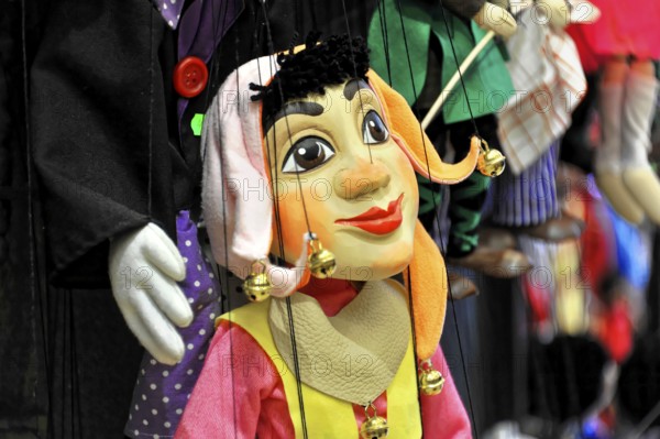 Prague Marionettes, Prague, Czech Republic, Europe, Close-up of a marionette with a colourful