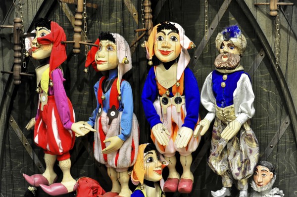 Prague Marionettes, Prague, Czech Republic, Europe, Various marionettes, colourfully dressed,