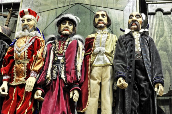 Prague marionettes, Prague, Czech Republic, Europe, Four marionettes dressed in historical