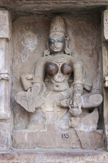 Kota, Rajasthan, North India, Asia, Hindu sandstone sculpture with fine details of a goddess in
