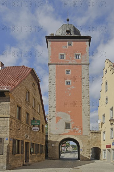 Historic Klingentor gate built in 1307, town gate, town tower, Klingentor tower, Ochsenfurt, Lower