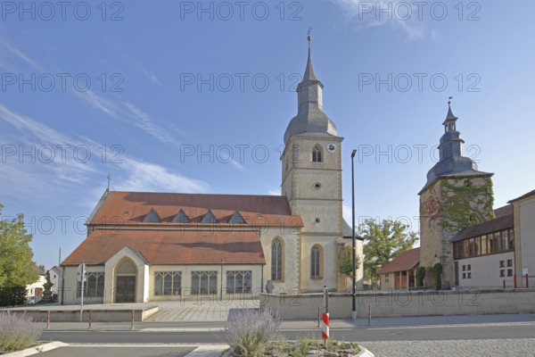 Late Gothic Holy Trinity Church and late Gothic gate tower, Saal an der Saale, Lower Franconia,