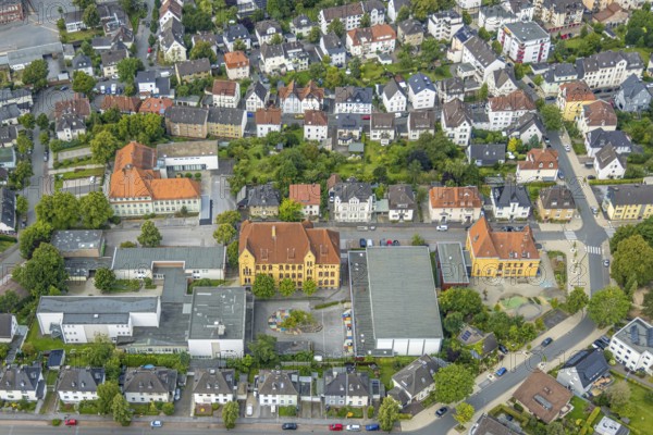 Aerial view, Johannesschule Arnsberg primary school, on the right the Adolf-Sauer-Schule, above
