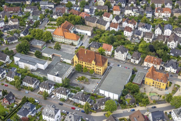 Aerial view, Johannesschule Arnsberg primary school, on the right the Adolf-Sauer-Schule, above