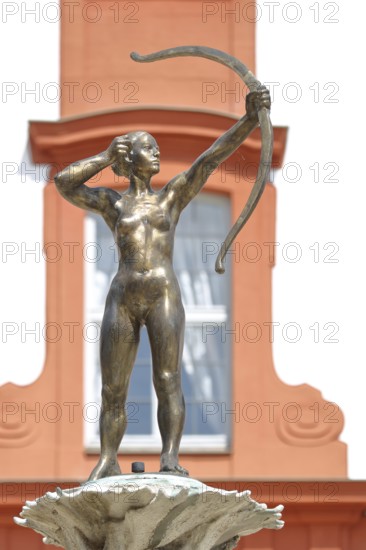 Sculpture Diana by Andreas Krämmer 1993, Diana Fountain, Roman. Goddess of hunting, goddess of the