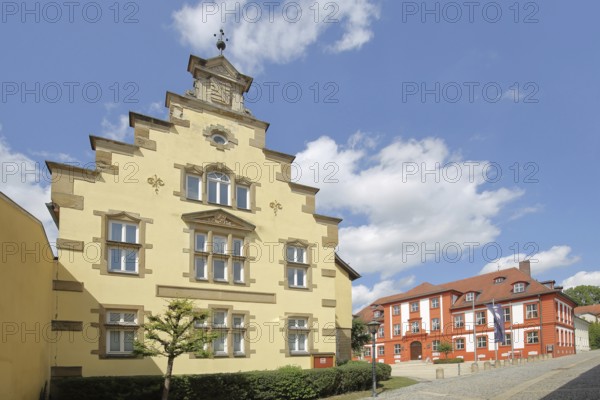 Old courthouse, today's police building, and baroque hunting lodge, stepped gable, Bad Rodach,