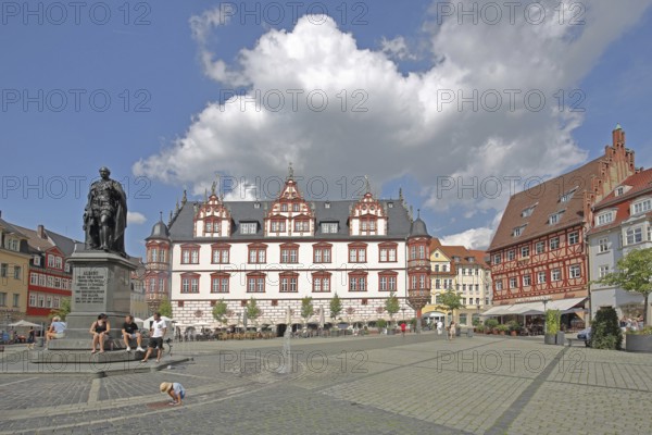 Monument to Prince Albert of Saxe-Coburg and Gotha, town hall, fountain, pedestrian, market square,