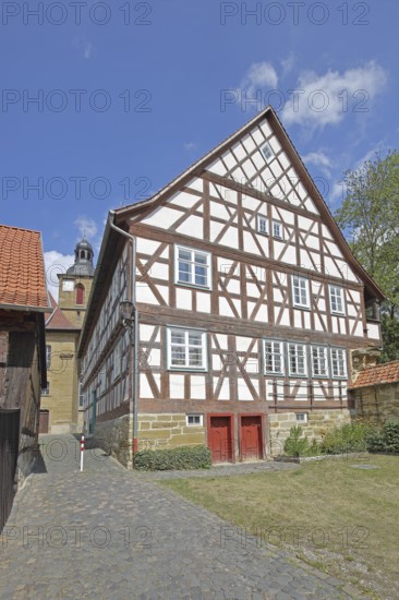 Historic old school built in 1672, half-timbered house, Bad Rodach, Upper Franconia, Franconia,