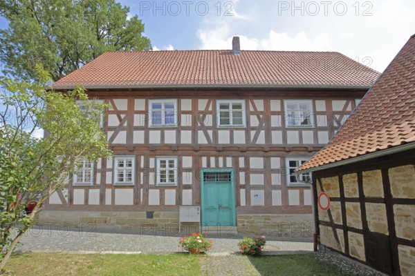 Historic old school built in 1672, half-timbered house, Bad Rodach, Upper Franconia, Franconia,