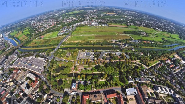 Aerial view, Lippeaue Erlebensraum und Flugplatz Hamm Lippewiesen EDLH, Gymnasium Hammonense am