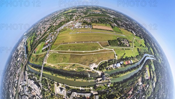 Aerial photograph, Hamm Lippewiesen EDLH airfield, Hamm Mattenbecke sewage treatment plant, River