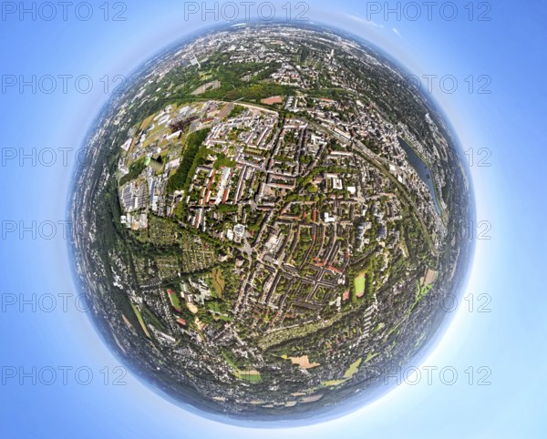 Aerial view, residential area, view of the district of Hörde with Phoenix Lake, commercial area