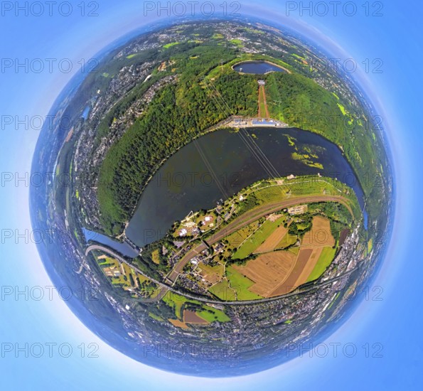 Aerial view, Hengsteysee between the cities Hagen, Herdecke and Wetter, Salitos Beach Hengsteysee,