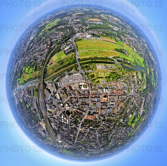 Aerial view, city centre with evang. Pauluskirche, Lippeaue Erlebensraum, Hamm Lippewiesen EDLH