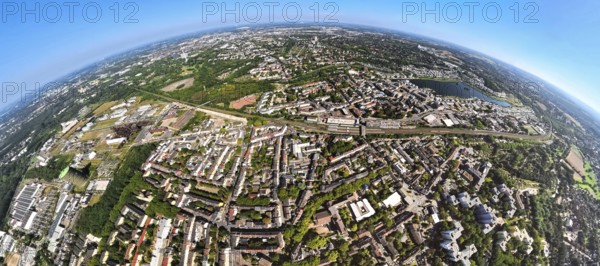 Aerial view, residential area, view of the district of Hörde with Phoenix Lake, commercial area