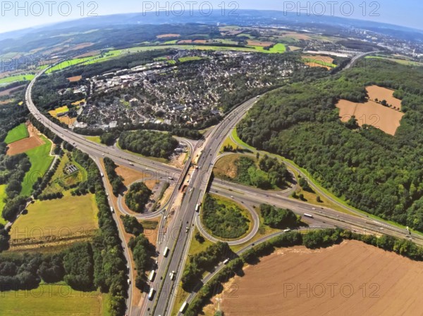 Aerial view, Westhofener Kreuz motorway junction with motorway A45 and motorway A1, residential