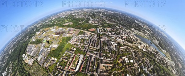 Aerial view, residential area, view of the district of Hörde with Phoenix Lake, commercial area