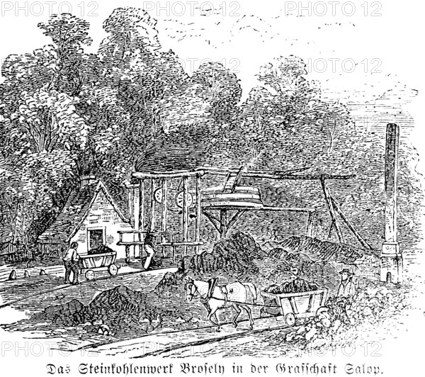 Broseley coal mine in the county of Shropshire, England, mineral resource coal, mine, inventions in