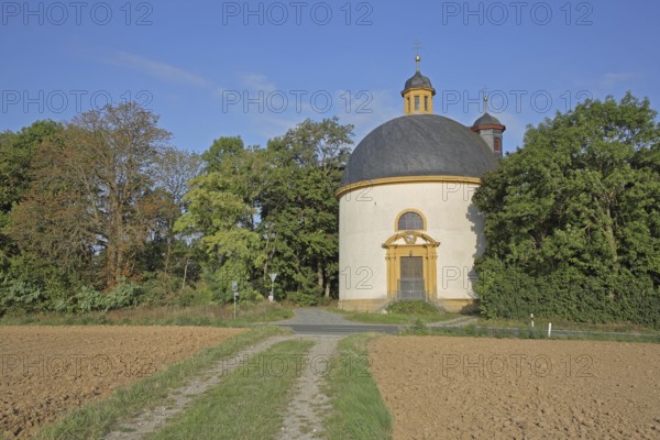 Baroque Chapel of the Holy Cross built in 1700 with dome, Gaibach, Volkach, Lower Franconia,