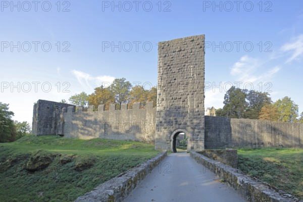 Salzburg Castle built in the 11th century, bridge, gate tower, Bad Neustadt an der Saale, Rhön,