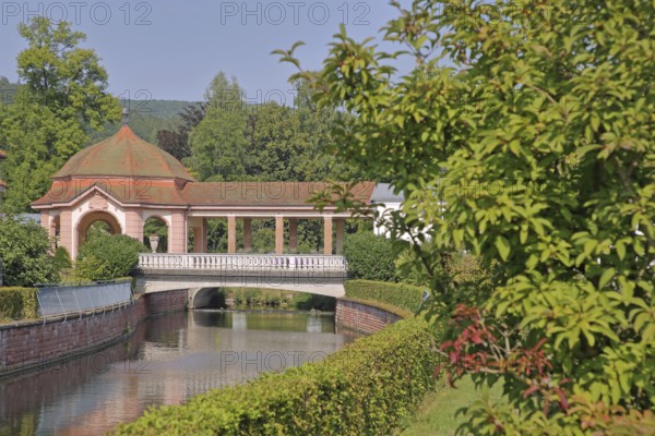 Wernarz spring temple built in 1911 and bridge over the river Sinn, temple, Art Nouveau, spa