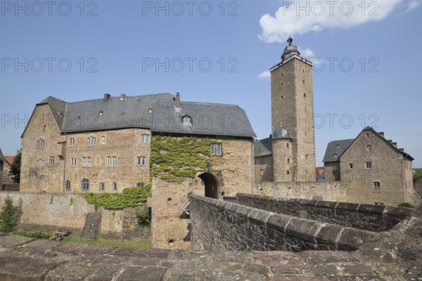 Renaissance castle built 13th century, gatehouse, keep, entrance, Steinau an der Straße, Spessart,