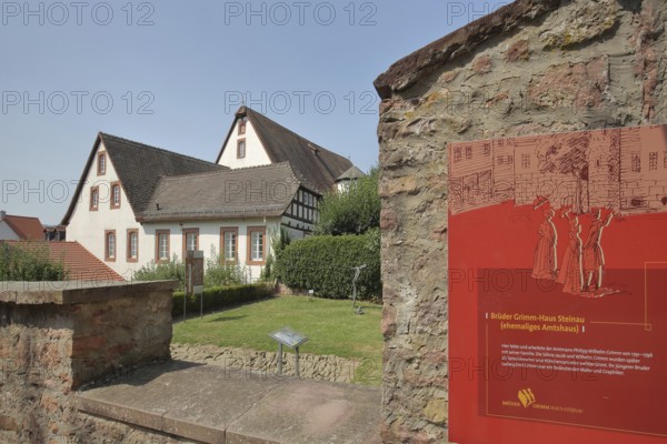 Entrance with text plaque to the Brothers Grimm House, museum, inscription, Steinau an der Straße,