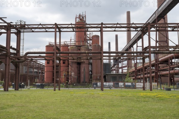 Pre-coolers and chimneys on the site of the coking plant, Zollverein Coal Mine Industrial Complex,