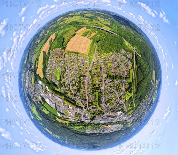 Aerial view, residential area, view of Niedereimer district and Niedereimerfeld commercial area,