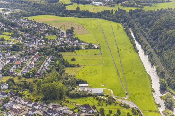 Aerial view, gliding area Oeventrop-Ruhrwiesen, Luftsport-Club Öventrop e.V. airfield at the river
