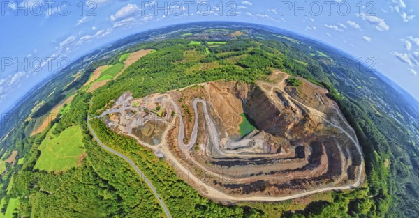 Aerial photo, Ebel quarry, Effenberg plant, Herdringen, earth globe, fisheye image, 360 degree