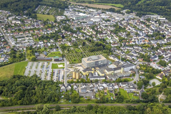 Aerial view, Alexianer Klinikum Hochsauerland - Karolinen-Hospital Hüsten, catholic cemetery St.