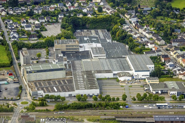 Aerial photo, Trilux GmbH factory lighting manufacturer, Hüsten, Arnsberg, Ruhr area, North