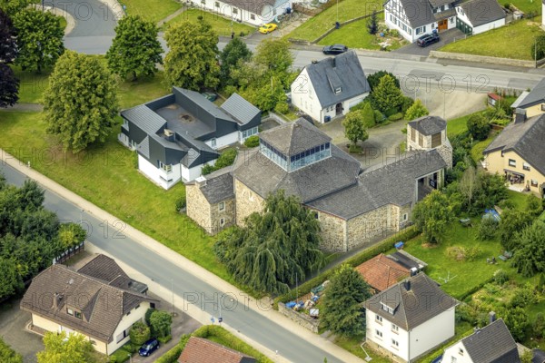 Aerial view, Catholic parish church of St. Stephanus, Wannestraße, Niedereimer, Arnsberg, Ruhr