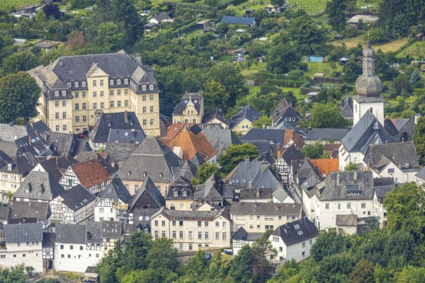 Aerial view, old town and half-timbered houses with administrative court building, St. George's