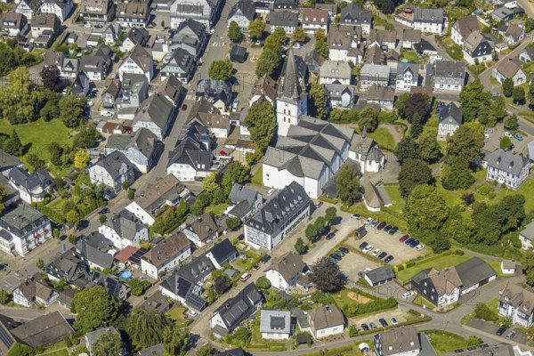 Aerial view, view of the town with St. Clemens Church and Old Monastery Drolshagen, Drolshagen,
