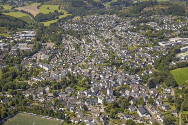 Aerial view, view of the town with St. Clemens Church and Old Monastery Drolshagen, Drolshagen,